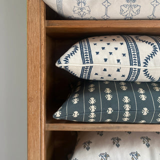 Odette Rectangular Cushion - Cream & Indigo