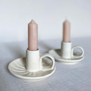 Ridged Stoneware Candle Holder