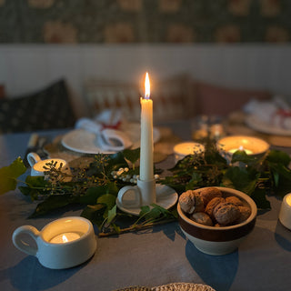 Ridged Stoneware Candle Holder