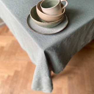 Green Blue Linen Tablecloth - 140 x 250cm